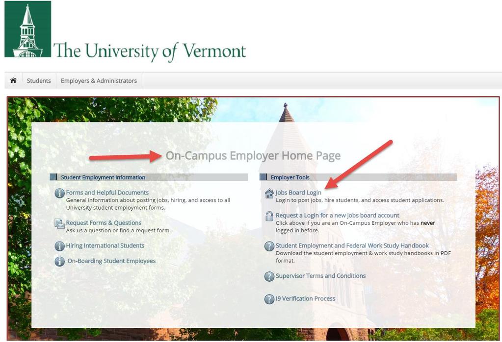 On-Campus Employer Login to JobX Step 1: Click the Jobs Board