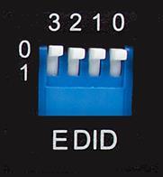 DIP SWITCH EDID SETTINGS SWITCH POSITION RESOLUTION SETTING 0000 Copy EDID From Output1, i.e., EDID pass through ** 0001 HDMI 1080p@60Hz, Audio 2CH PCM 0010 HDMI 1080p@60Hz, Audio 5.