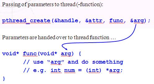 pthread_attr_t attr; int status; status = pthread_attr_init(&attr); status = pthread_attr_setdetachstate(&attr, PTHREAD_CREATE_DETACHED); status = pthread_create(&t_handle, &attr, (void*)