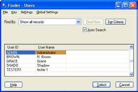 Create and Assign UI Profiles for Customized User Interface Forms 2. Click the Finder in the User ID column, highlight a User ID from the list, and click Select.