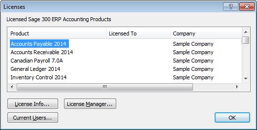 Monitoring LanPak Activity Viewing License Information You use the Licenses form to view Sage 300 licenses, as follows: On the Sage 300 desktop, from the Help menu, click Licenses.