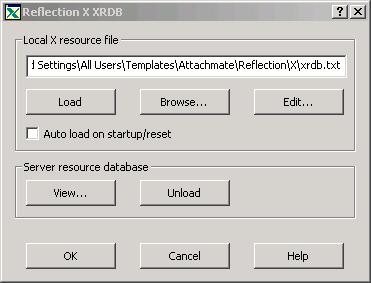 160 Reflection X Utilities Click Tools > XRDB to open the Reflection X XRDB dialog box: Click Load to load the file Xrdb.txt and Edit to open this file in your specified text file editor.