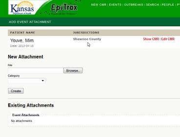 Sort the notes by All, Administrative, Clinical and Brief EpiTrax allows the user to attach a file to the CMR.