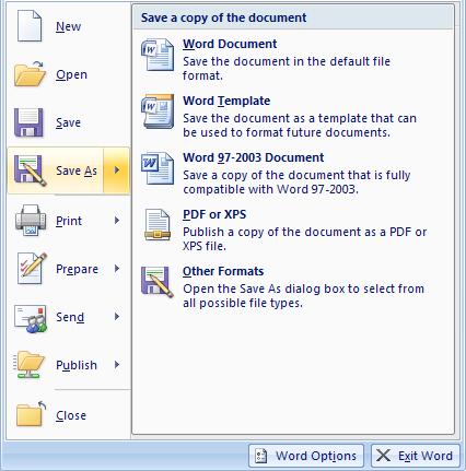 Exercise 1: Word 2007 Our favorite new features are: PDF file creation Quick parts/building blocks PDF file creation With an add-in program from Microsoft, you can create a PDF file while in Word.