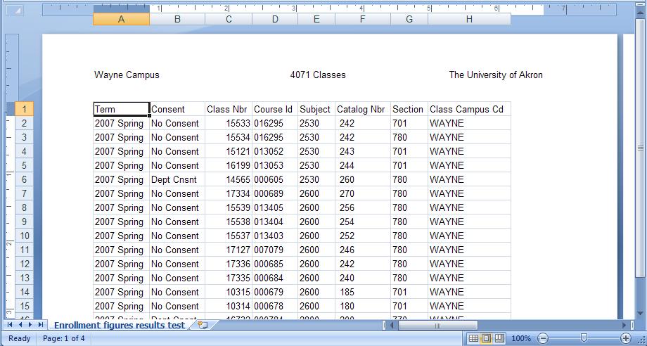 For example, here is a worksheet in Normal view in Excel 2007. Here is the same worksheet in Page layout view.