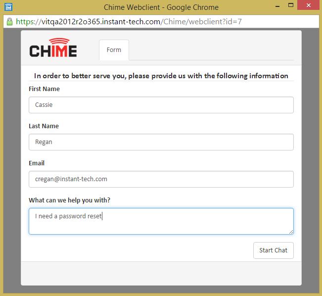 WEB CLIENT To start a message using the Chime Web Client, a user simply needs to click on the Launch Web Client button that is located on each queue dashboard.