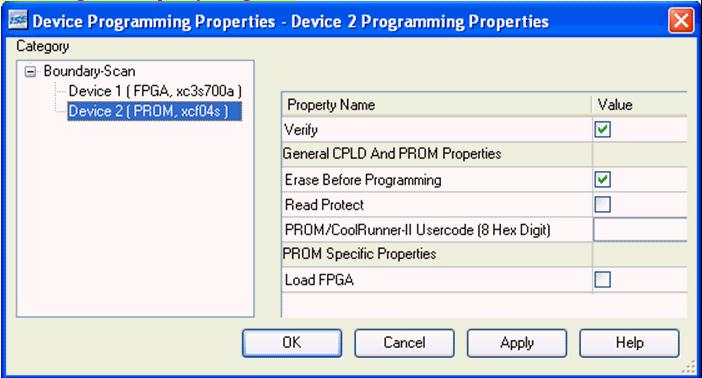Chapter 8: Configuration Using impact 2. Right-click on the XC3S700A device, and select Set Programming Properties. The Device Programming Properties dialog box opens. 3. Select the Verify option.
