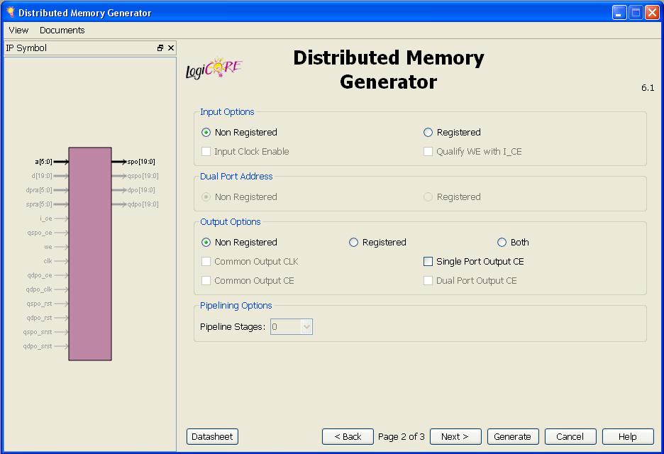Chapter 3: HDL-Based Design 8. Click Next. X-Ref Target - Figure 3-12 Figure 3-12: CORE Generator Software Distributed Memory Generator Customization GUI Page 1 9.