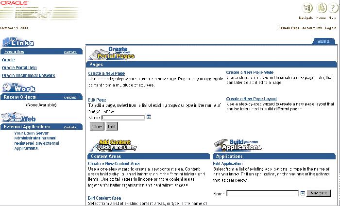 Getting to Know Your Oracle Portal Home Page Don t worry if your Oracle Portal home page does not look exactly like the one shown above.