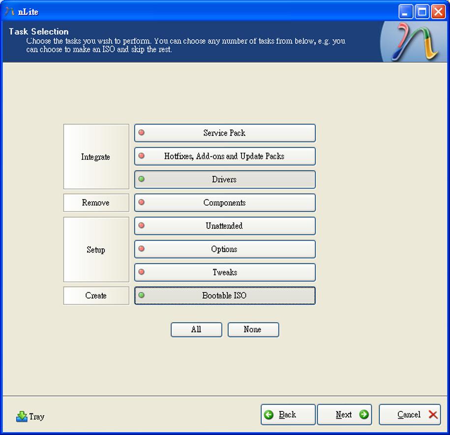 In the Task Selection dialog box,