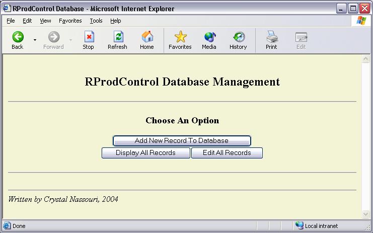 Figure 1. Database Management Website Interface Figure 2 demonstrates the Add New Record To Database feature of the website.