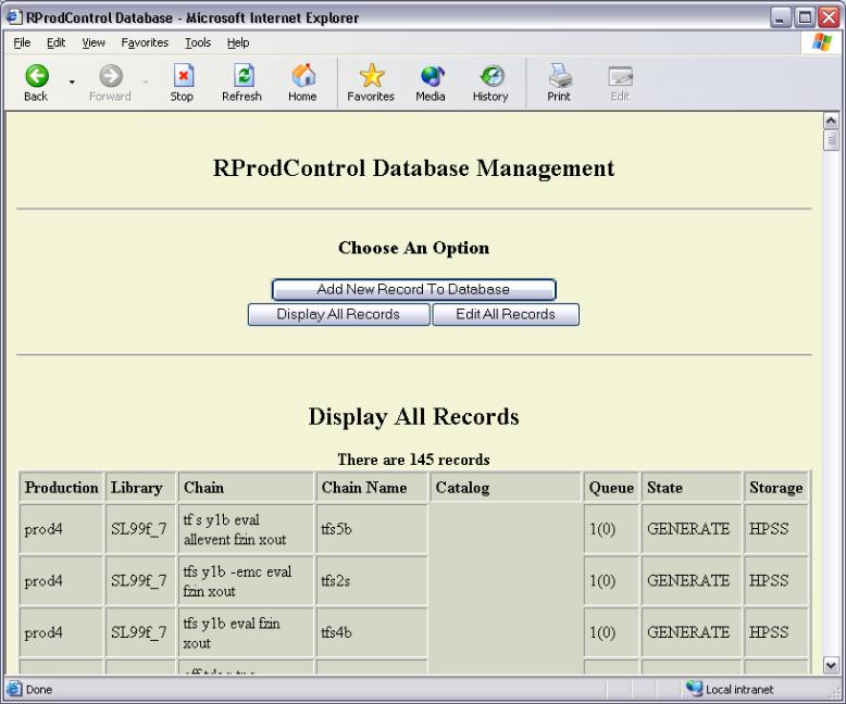 Figure 3. User Options and Database Display Table The third feature--shown in Figure 4-- enables a user to edit existing records in the database.