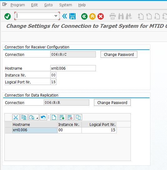 2.3.2 Adjust Connection to Receiver System If the host or instance number of the target system has changed, the existing database connections must be adjusted accordingly.