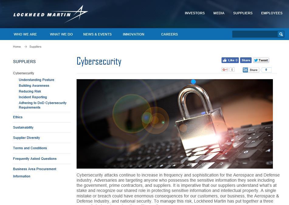 Resources Review Lockheed Martin Suppliers Cyber Web page http://www.lockheedmartin.com/us/suppliers/cyber-security.