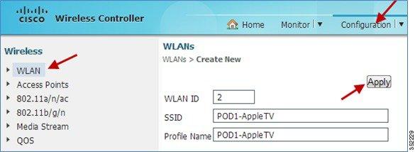 Map the WLANs to the respective interfaces. The example below is of WLAN for AppleTV.