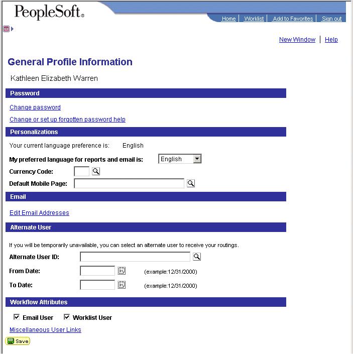 Chapter 2: The PeopleSoft Financials System Profile Information Profile information enables you to modify certain user preferences.