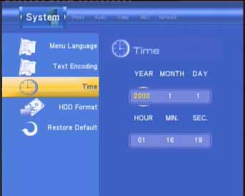 Select to set the system time. Time Press and enter Manual setup.