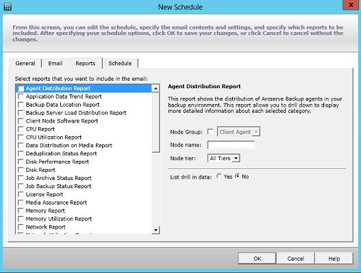 Customize Dashboard Reports 6. Click the Reports tab. The reports settings dialog opens. 7. Select the report(s) to be included in the email and the parameters for each report.