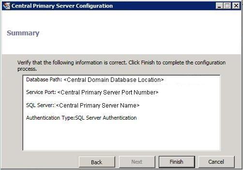 Configure Global Dashboard 6. Click Next. The central site Summary screen appears. 7.