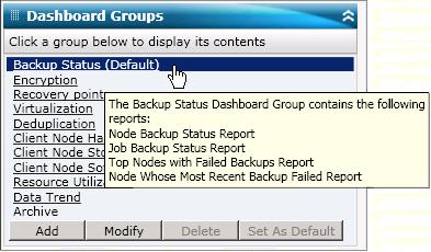 Dashboard Groups Dashboard Groups A Dashboard Group is a customized collection of reports that when selected displays the specified reports as a pre-configured grouping.