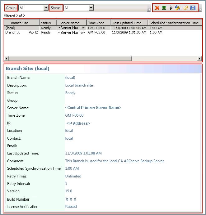 Global Dashboard User Interfaces Understanding Branch Management Screen The Branch Management screen is accessed from the Tasks section of the Central Manager left pane.