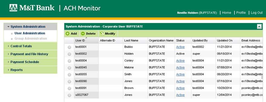 ACH MONITOR SYSTEM UPGRADE Below is the home page that appears for the ACH Monitor System Administration.