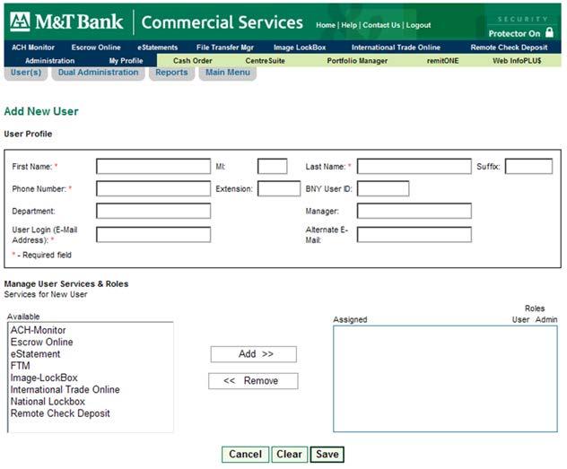 ADDING USERS TO COMMERCIAL SERVICES SINGLE SIGN-ON At the Commercial Services landing page, click the Administration tab at the top left-hand side.