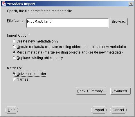 Figure 9 6 Metadata Import Options Merging the change into Development and QA can vary in complexity depending on the changed object.