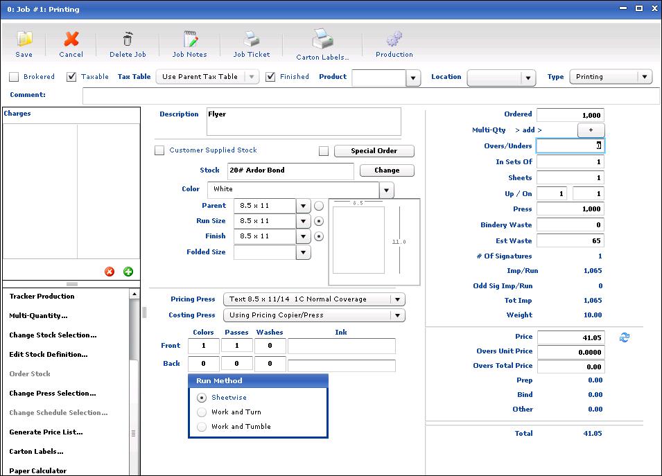 12 EFI Productivity Suite PrintSmith Vision Demo Guide Provide information about the job The Job window opens automatically after you exit the Paper Calculator. 1.