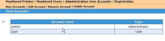 4 Administrative User Accounts This section allows you to define the users and the permission for accessing the Cyclope Enterprise Printer Monitor user interface.