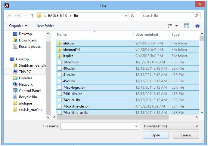 Adding libraries That should open up the lbr folder in your installation folder.