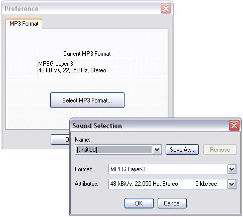 [Figure 5.6 Configuration window for MP3 / MP3Pro format] [Figure 5.