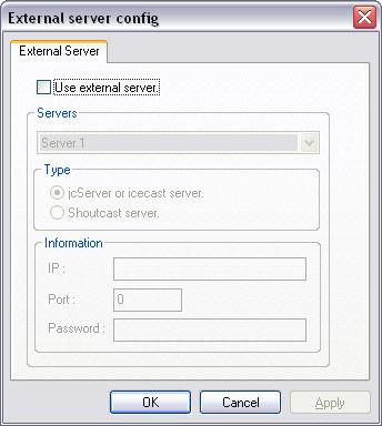 number of audience. When you click in Config button on Figure 5.8 then Figure 5-9 window for external server will be displayed. Click in External Server button to a ctivate. [Figure 5.