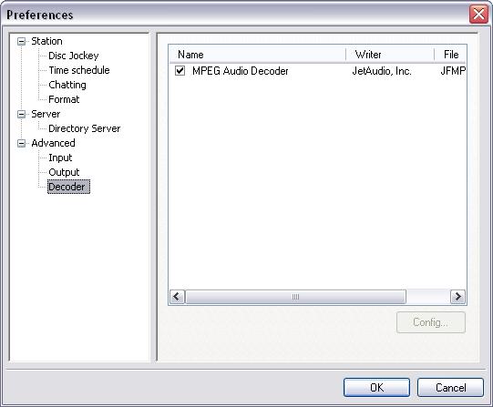 5-7-4 Decoder [Figure 5.15 Configuration for Decoder] There are total of five MPEG Decoders of jetaudio 5.2. Decoding could be done by selecting 4.X version s decoder or 5.2 version s decoder.