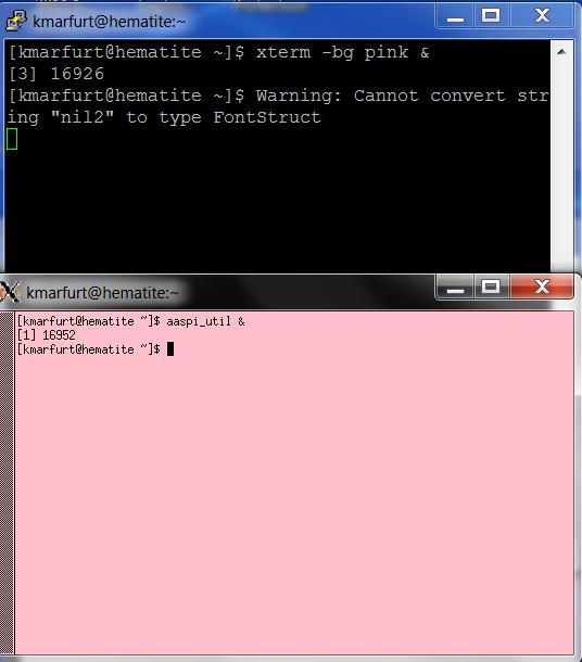 Thus, you will only need to do this once unless you log out of the PC. (12) Click the Xming icon. 13 14 15 16 I retype in the Linux command (13) xterm bg pink &.