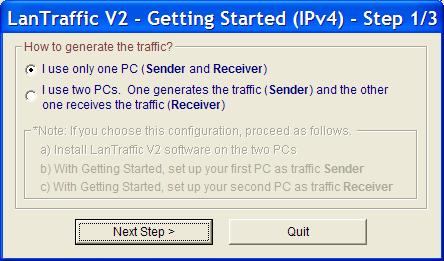 New users can use this help as an introduction to LanTraffic V2 and generate or receive TCP and UDP data with the IPv4 protocol in a few clicks.