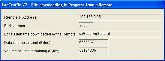 Part 10 Using LanTraffic V2 On the remote machine, the following message box will warn that a file downloading is in progress: Warning message displayed on the remote machine from which the file is