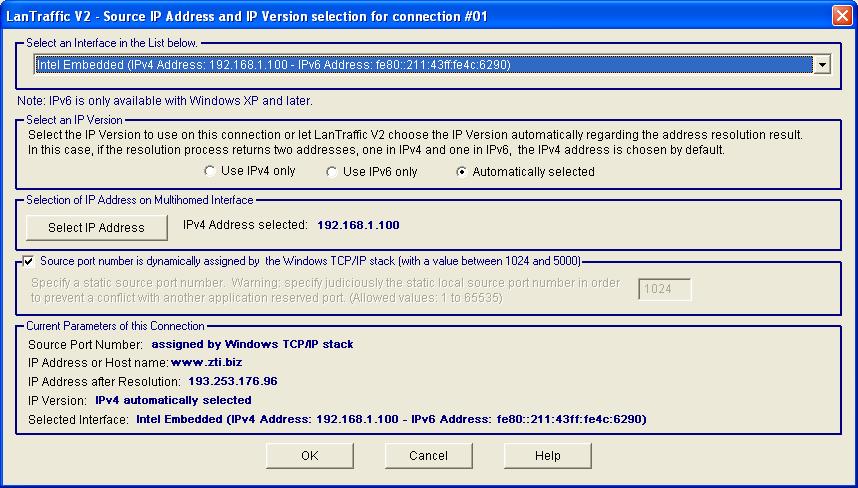 .4.1.1.2 Select the network interface, IP version and source IP address (except for SCTP) When you click on the black arrow, a window is displayed: 1 2 3 4 5 Network interface, IP version and IP