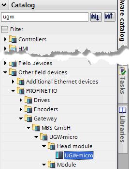 Open the Network view in Devices & networks. - In the hardware catalog you navigate to head module UGW-micro.