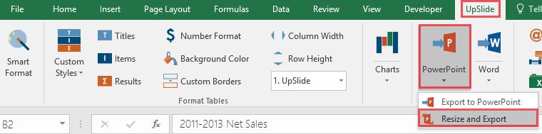 Excel Click PowerPoint/Word To automatically resize the chart or the table to fit the selected shape in