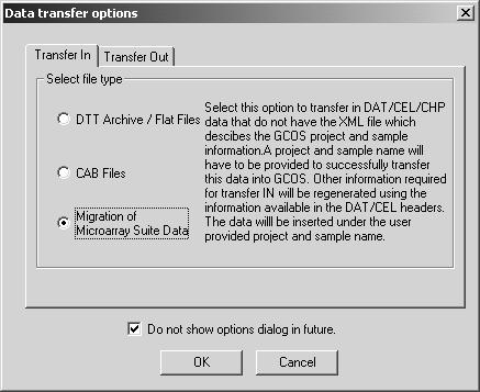 Using the Data Transfer Tool 11 Figure 10 GCOS System Data Transfer Options dialog box, Transfer IN Tab When using DTT Archive files stored on CDs, it is highly recommended that users copy all