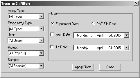 to GCOS System: Setup The Transfer In Filters dialog box