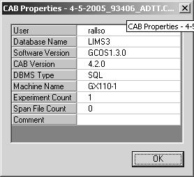 Using the Data Transfer Tool 49 Properties Page Figure 32 Properties Page The Properties page (Figure 32) displays additional data about a GCOS CAB file selected in the Select page, including: The