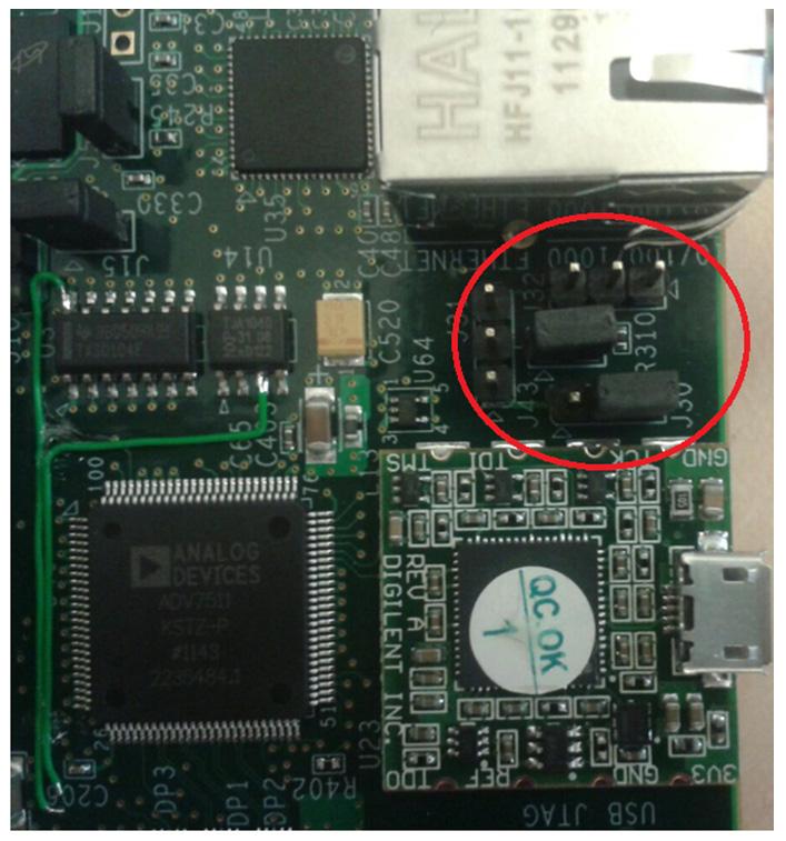 Booting Linux on a Zynq Board 4. Change Ethernet Jumper J30 and J43 as shown in Figure 5-3. X-Ref Target - Figure 5-3 Figure 5-3: Change Jumpers J30 and J43 5. Power on the target board. 6.