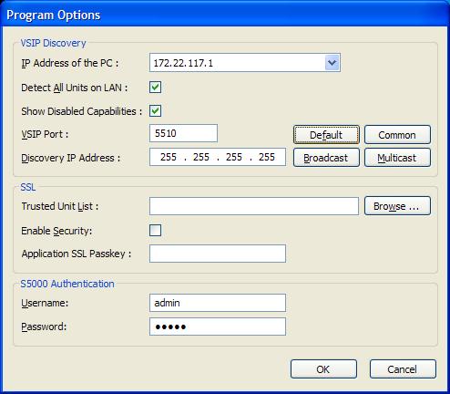 4. In the General tab, click Program Options. Chapter 3: Configuring the Nextiva S5000 IP Cameras 5. Select the IP address of the correct LAN interface from the IP Address of the PC list. 6.