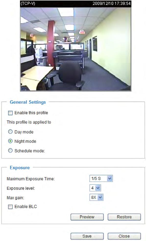 Chapter 3: Configuring the Nextiva S5000 IP Cameras 6. Click Profile to open the Sensor Settings page for the second profile. 7. Select Enable this profile. 8. Select a mode.