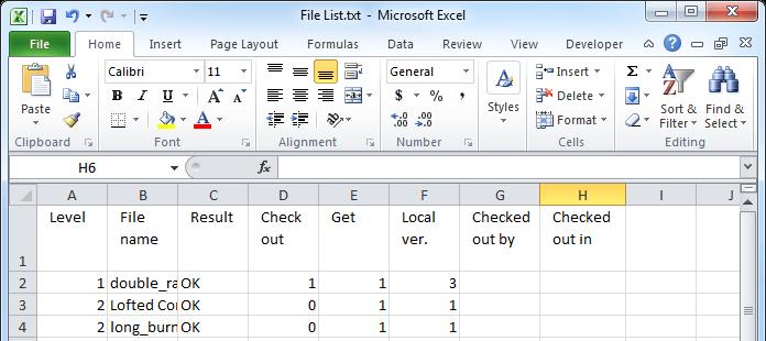 Open File List: Open an Excel file containing the