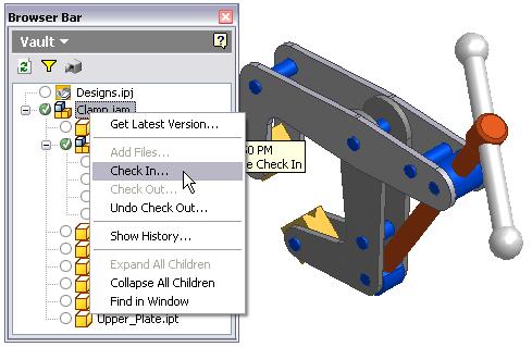 Vault Clients You access files in the vault using a vault client that runs on your workstation. The following illustration shows the client browser and menu in Autodesk Inventor.