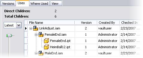 This area shows the versions (also called history) and file relationships for the file that you selected in the main pane.