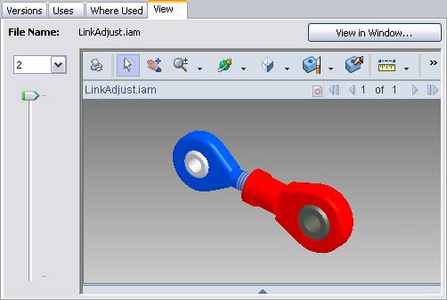 View Tab The View tab displays a view of the file. For files such as parts and assemblies and Inventor drawings, a DWF file is attached to the selected file.